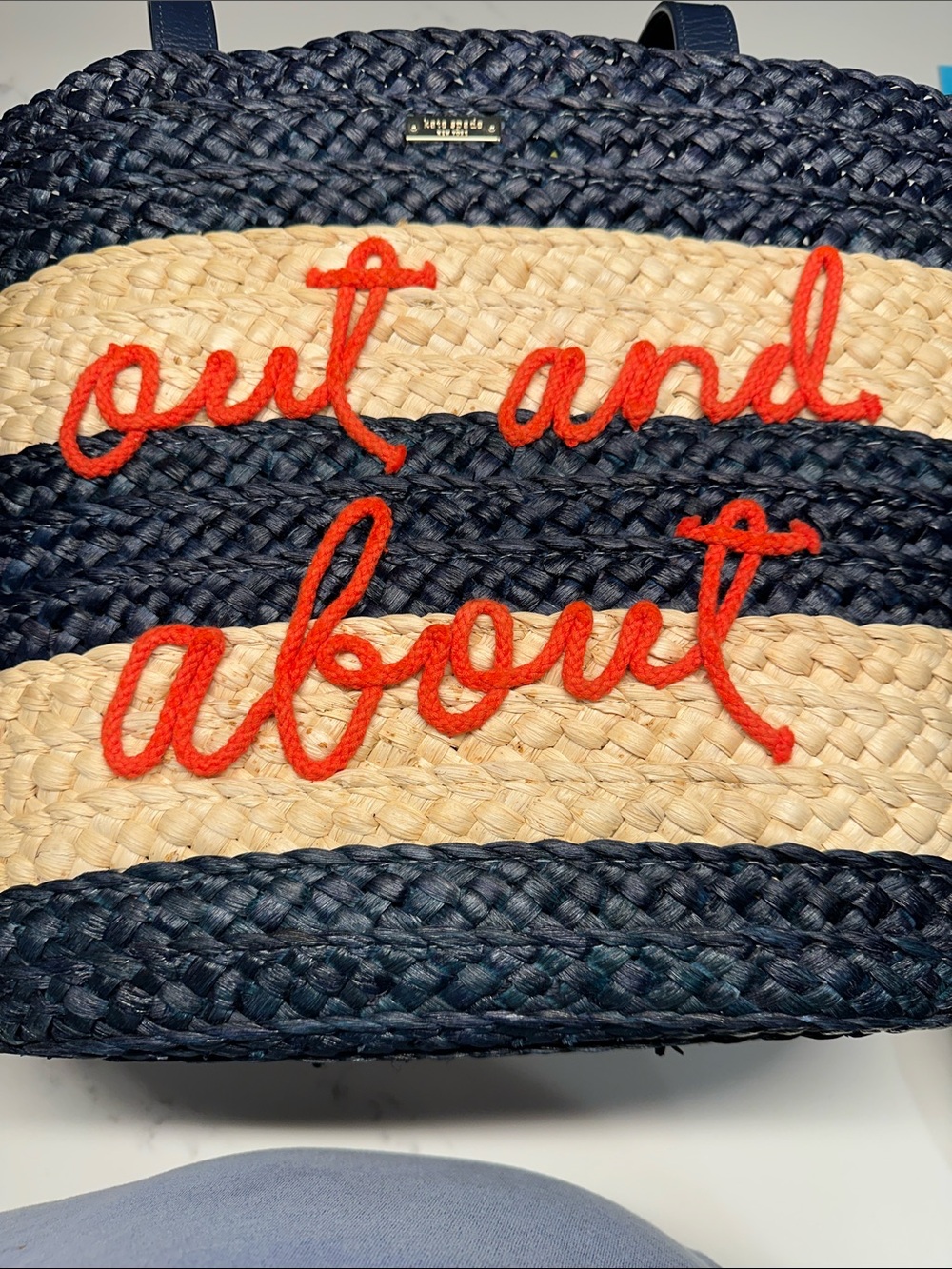 kate spade Shore Thing Navy, Natural & Red 'Out and About' Striped Straw Tote - Picture 15 of 16